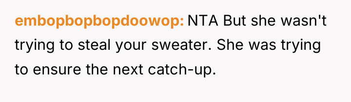 embopbopbopdoowop NTA But she wasn't trying to steal your sweater....