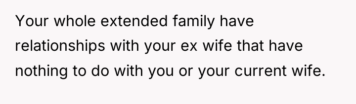 Your whole extended family have relationships with your ex wife...