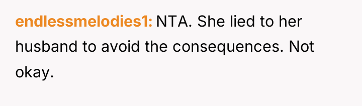 endlessmelodies1 NTA. She lied to her husband to avoid the...