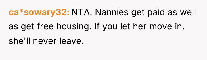 ca*sowary32 NTA. Nannies get paid as well as get free...