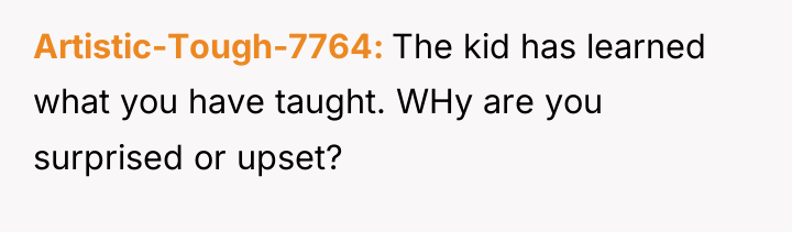 Artistic-Tough-7764 The kid has learned what you have taught. WHy...