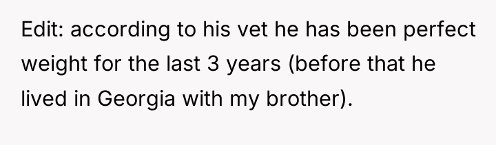 Edit: according to his vet he has been perfect weight...
