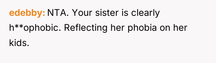 edebby NTA. Your sister is clearly h**ophobic. Reflecting her phobia...