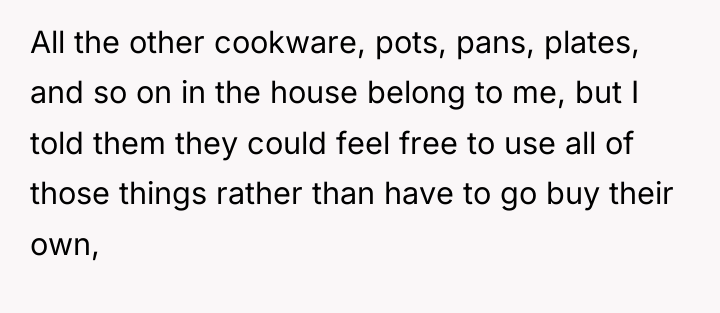All the other cookware, pots, pans, plates, and so on...