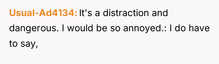 Usual-Ad4134 It's a distraction and dangerous. I would be so...