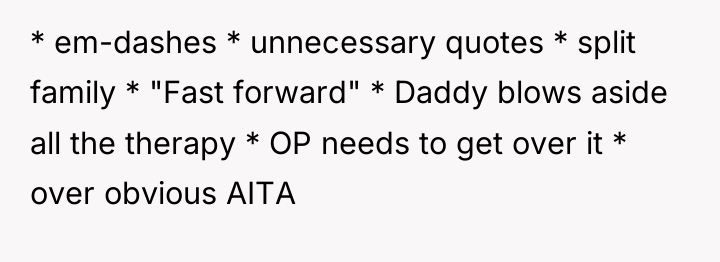 * em-dashes * unnecessary quotes * split family * "Fast...