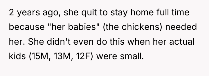 2 years ago, she quit to stay home full time...