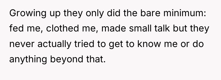 Growing up they only did the bare minimum: fed me,...