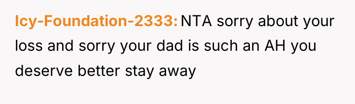 Icy-Foundation-2333 NTA sorry about your loss and sorry your dad...