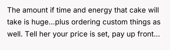 The amount if time and energy that cake will take...
