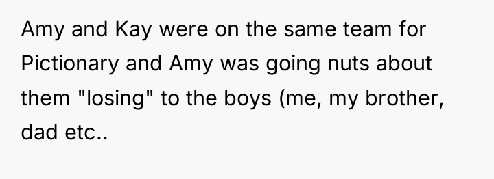 Amy and Kay were on the same team for Pictionary...