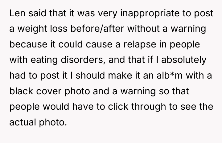 Len said that it was very inappropriate to post a...
