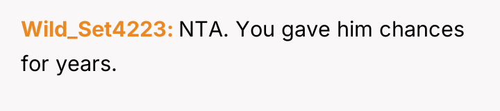 Wild_Set4223 NTA. You gave him chances for years.