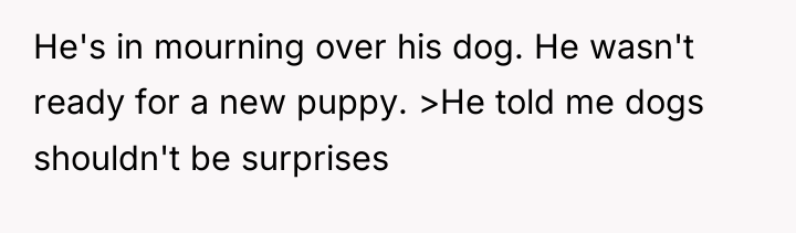 He's in mourning over his dog. He wasn't ready for...