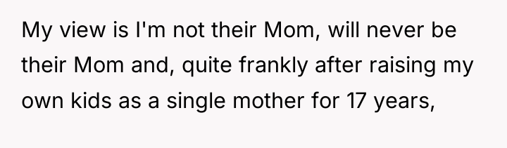 My view is I'm not their Mom, will never be...