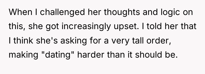 When I challenged her thoughts and logic on this, she...