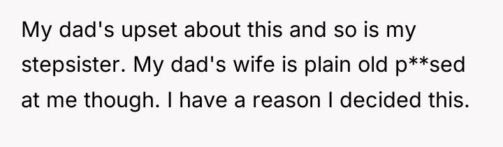 My dad's upset about this and so is my stepsister....