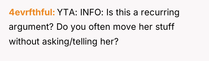 4evrfthful YTA: INFO: Is this a recurring argument? Do you...