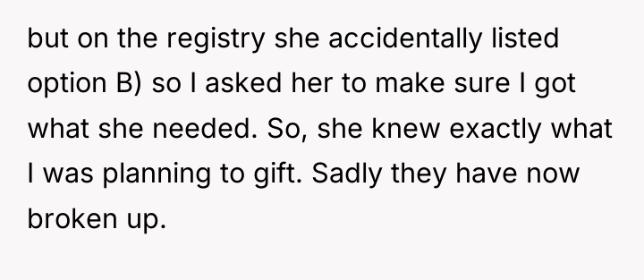 but on the registry she accidentally listed option B) so...