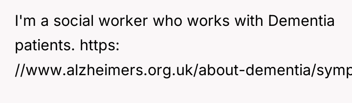 I'm a social worker who works with Dementia patients. https:...