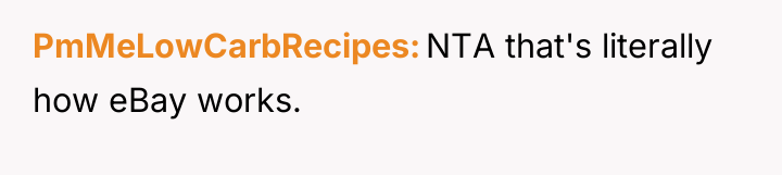 PmMeLowCarbRecipes NTA that's literally how eBay works.