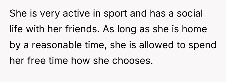 She is very active in sport and has a social...