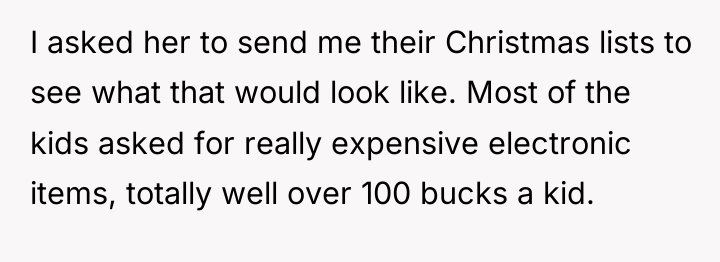 I asked her to send me their Christmas lists to...