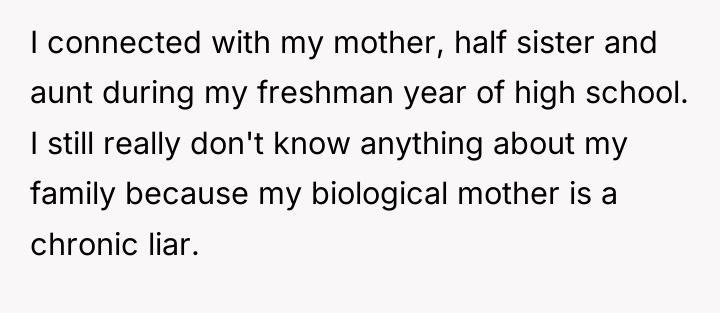 I connected with my mother, half sister and aunt during...