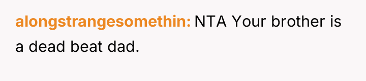 alongstrangesomethin NTA Your brother is a dead beat dad.