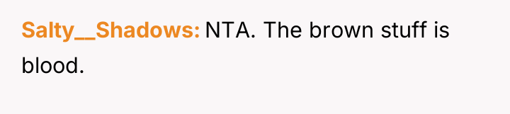 Salty__Shadows NTA. The brown stuff is blood.
