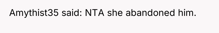 Amythist35 said: NTA she abandoned him.