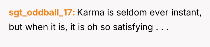 sgt_oddball_17 Karma is seldom ever instant, but when it is,...