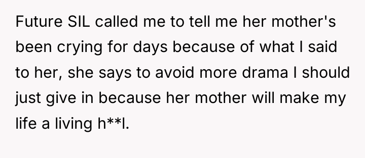 Future SIL called me to tell me her mother's been...