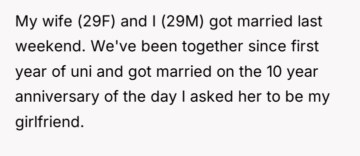 My wife (29F) and I (29M) got married last weekend....