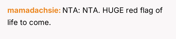 mamadachsie NTA: NTA. HUGE red flag of life to come.