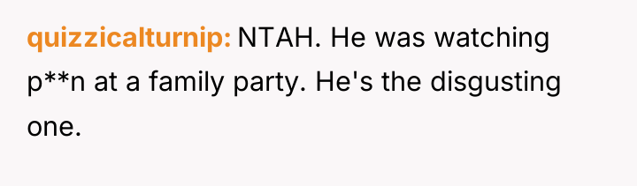 quizzicalturnip NTAH. He was watching p**n at a family party....