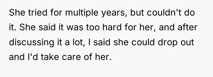She tried for multiple years, but couldn't do it. She...