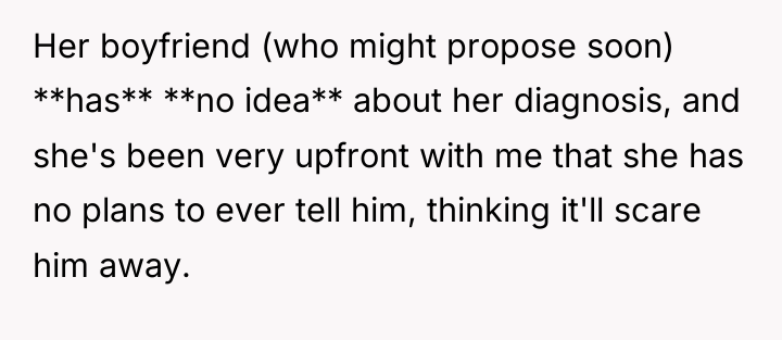 Her boyfriend (who might propose soon) **has** **no idea** about...