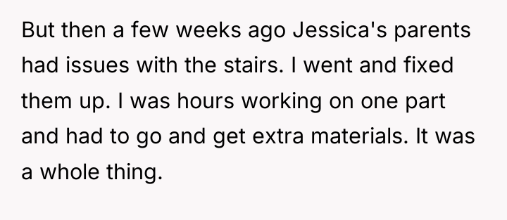 But then a few weeks ago Jessica's parents had issues...