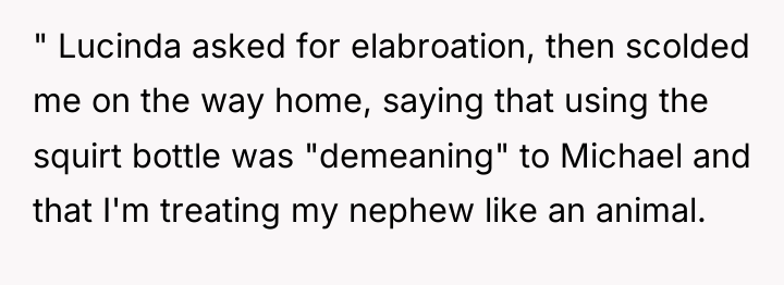 " Lucinda asked for elabroation, then scolded me on the...