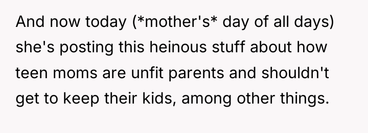And now today (*mother's* day of all days) she's posting...