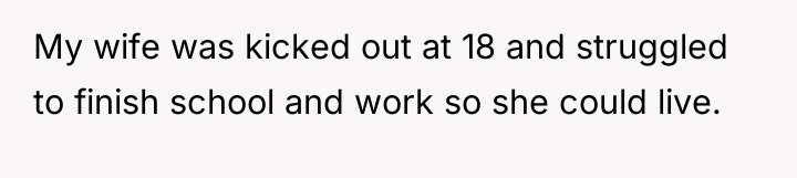 My wife was kicked out at 18 and struggled to...