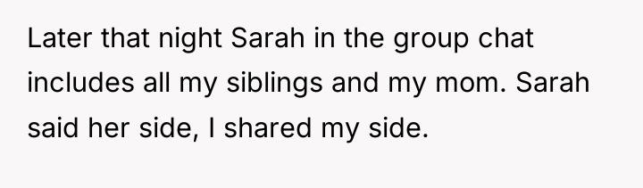 Later that night Sarah in the group chat includes all...