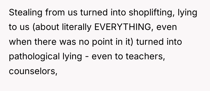 Stealing from us turned into shoplifting, lying to us (about...