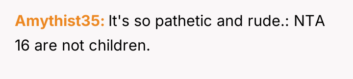 Amythist35 It's so pathetic and rude.: NTA 16 are not...