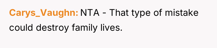 Carys_Vaughn NTA - That type of mistake could destroy family...