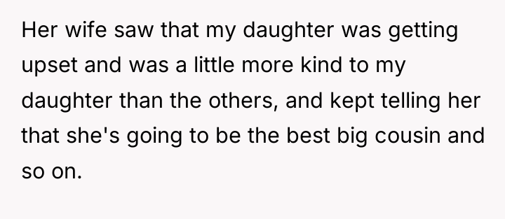 Her wife saw that my daughter was getting upset and...