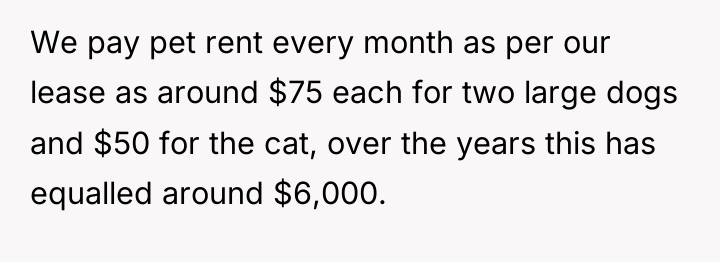 We pay pet rent every month as per our lease...