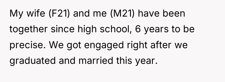 My wife (F21) and me (M21) have been together since...