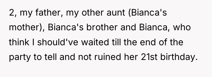 2, my father, my other aunt (Bianca's mother), Bianca's brother...